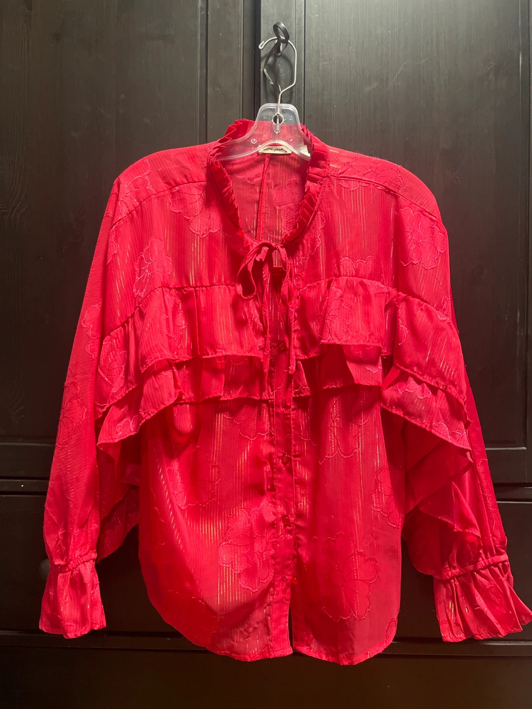 Women's Red Floral Ruffle Blouse