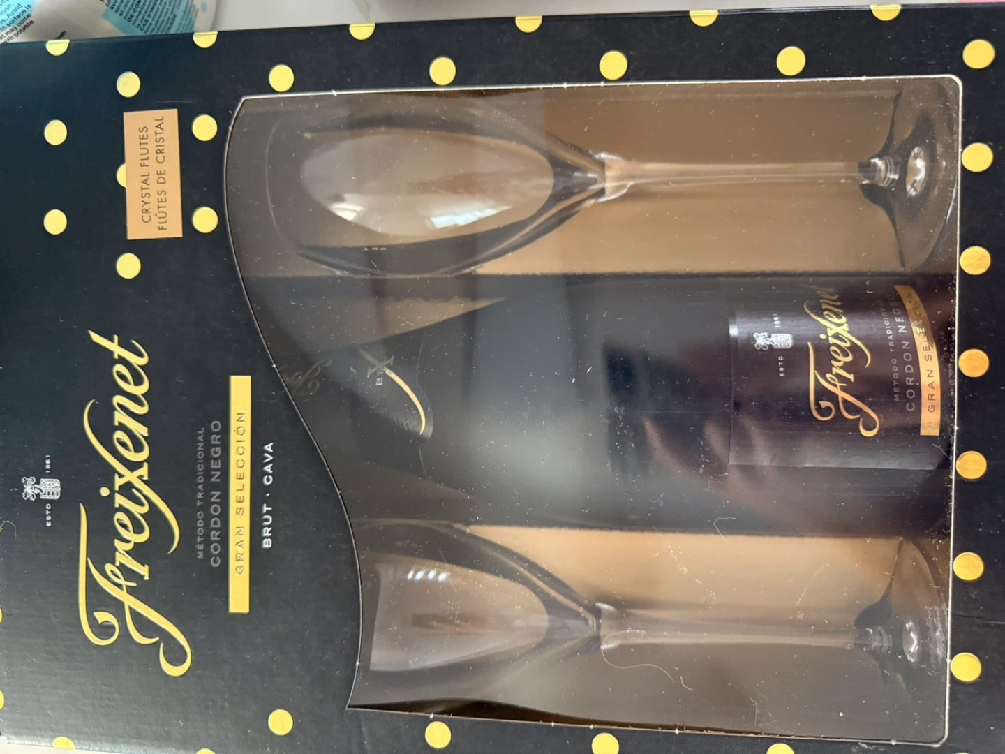 Freixenet Cordon Negro Brut Cava Gift Set with Crystal Flutes