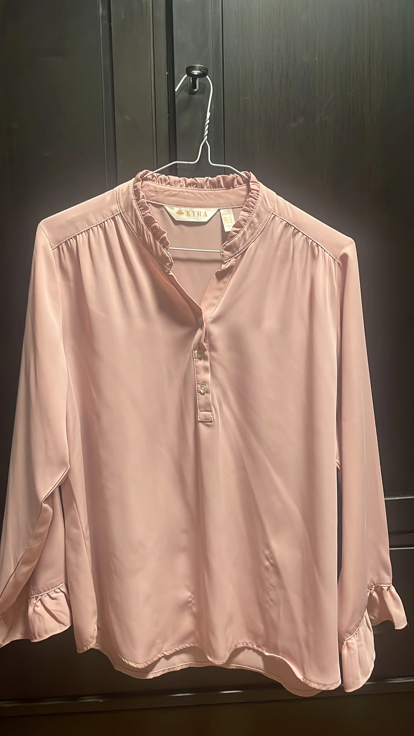 Kyra Pink Ruffled V-Neck Blouse