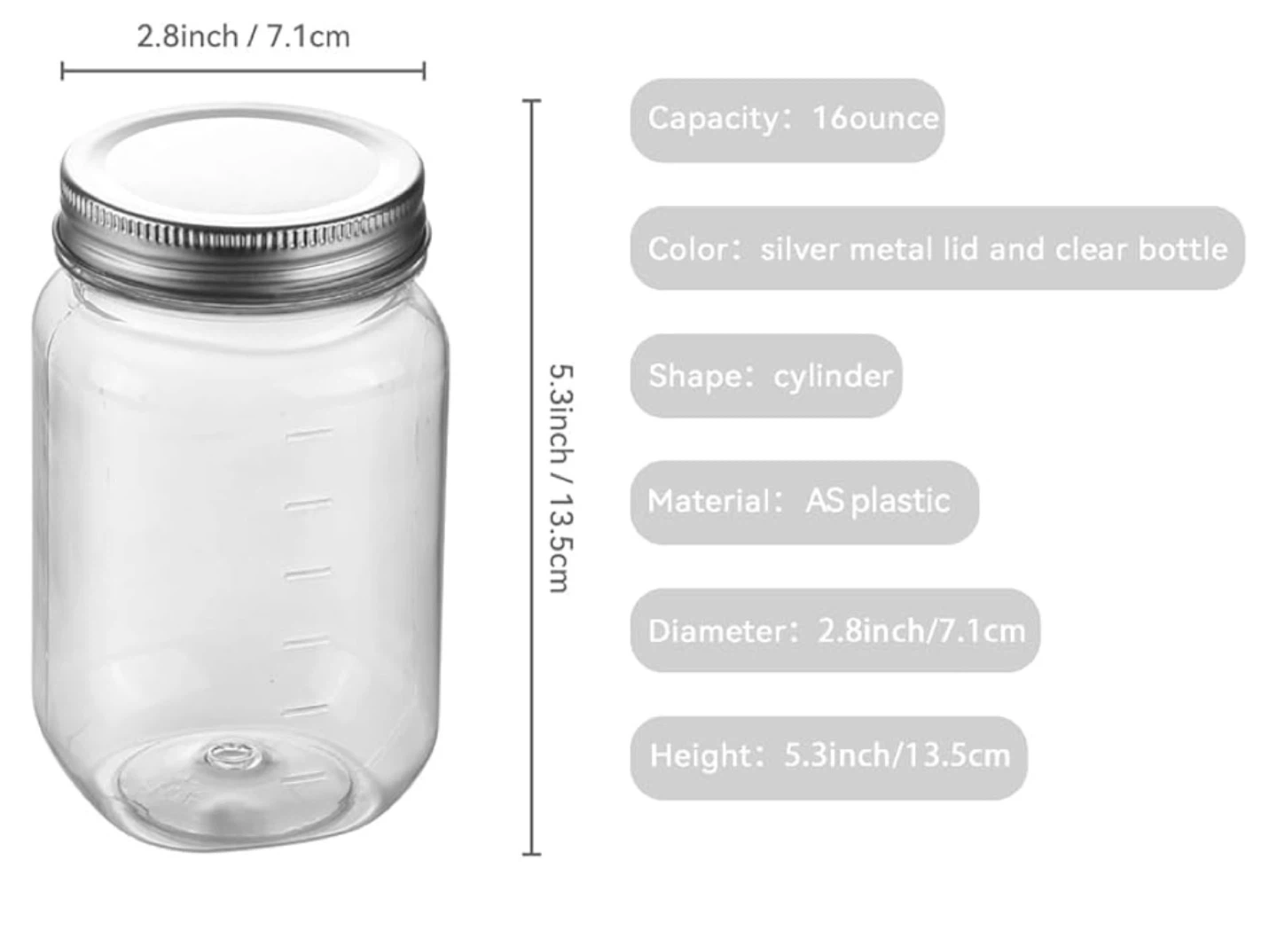 Set of 20 Clear AS Plastic Jars with Lids - 16oz - photo 2