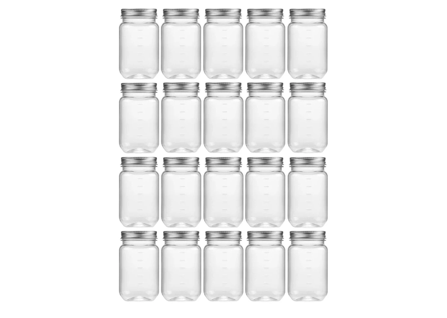Set of 20 Clear AS Plastic Jars with Lids - 16oz
