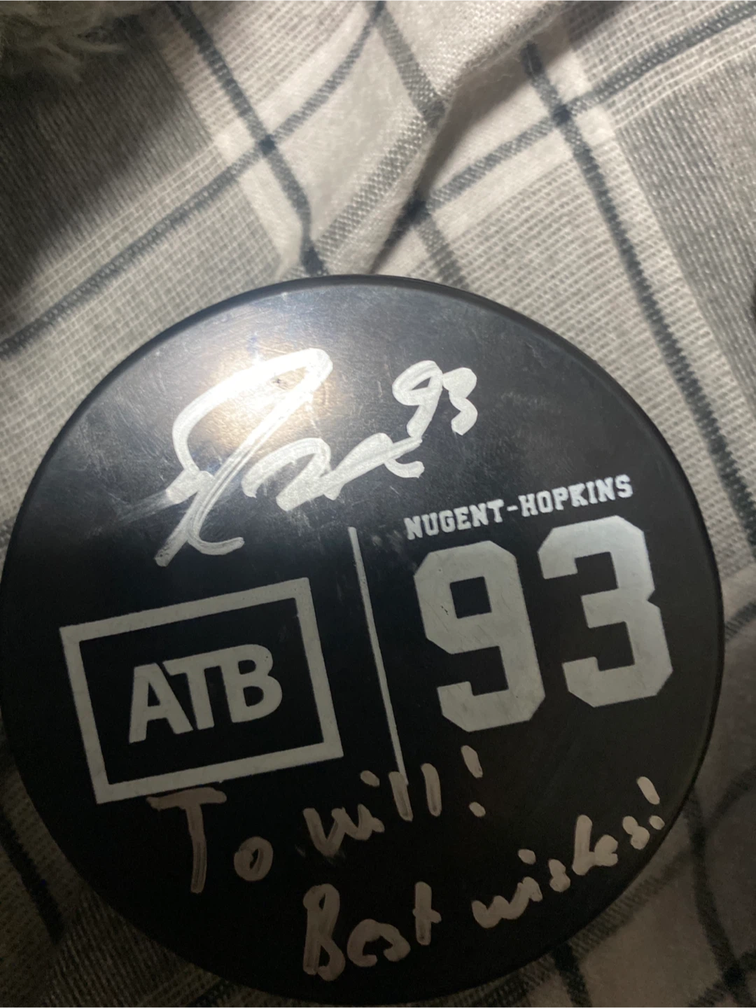 Ryan Nugent-Hopkins Autographed Hockey Puck