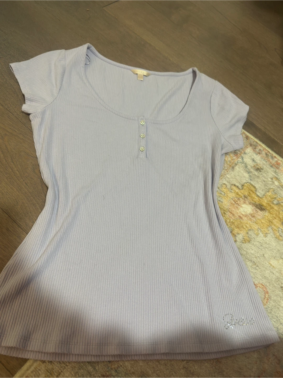 Guess Ribbed Button-Up T-Shirt