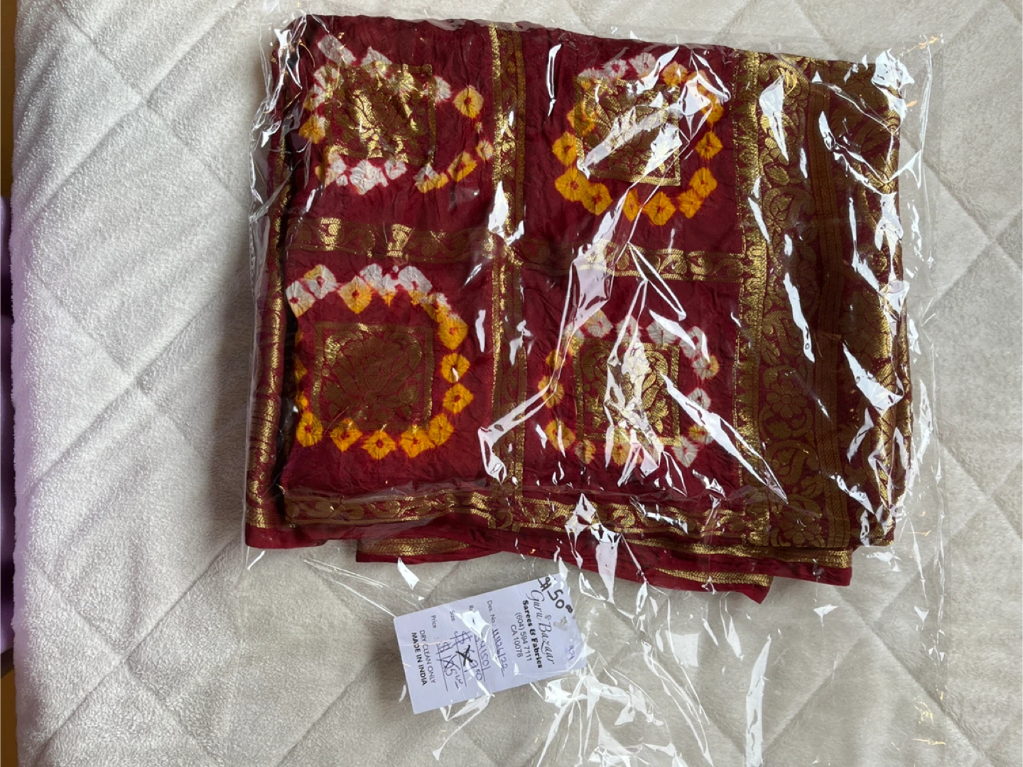 Maroon and Gold BrocadeBandhani Dupata