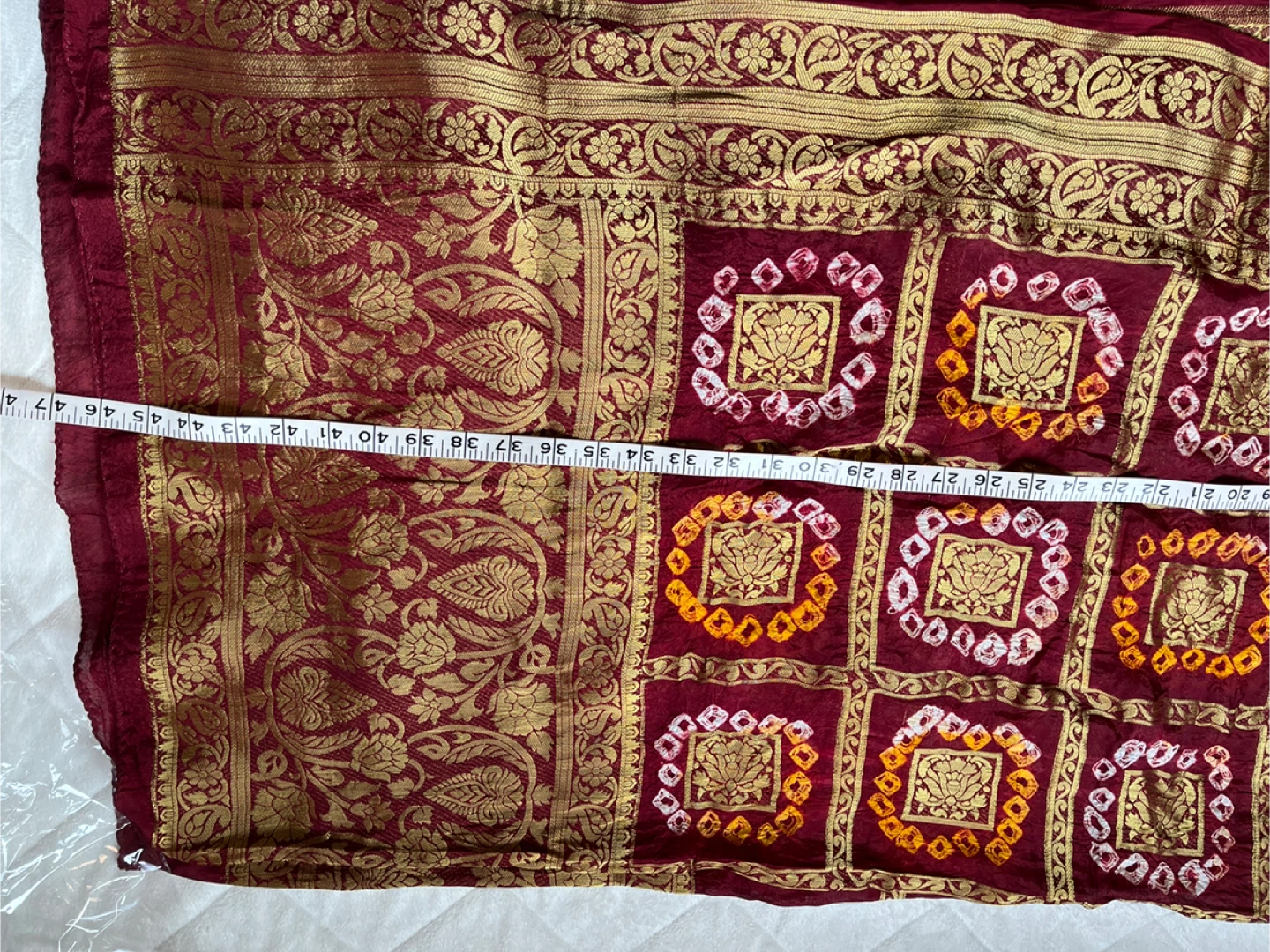 Maroon and Gold BrocadeBandhani Dupata - photo 5