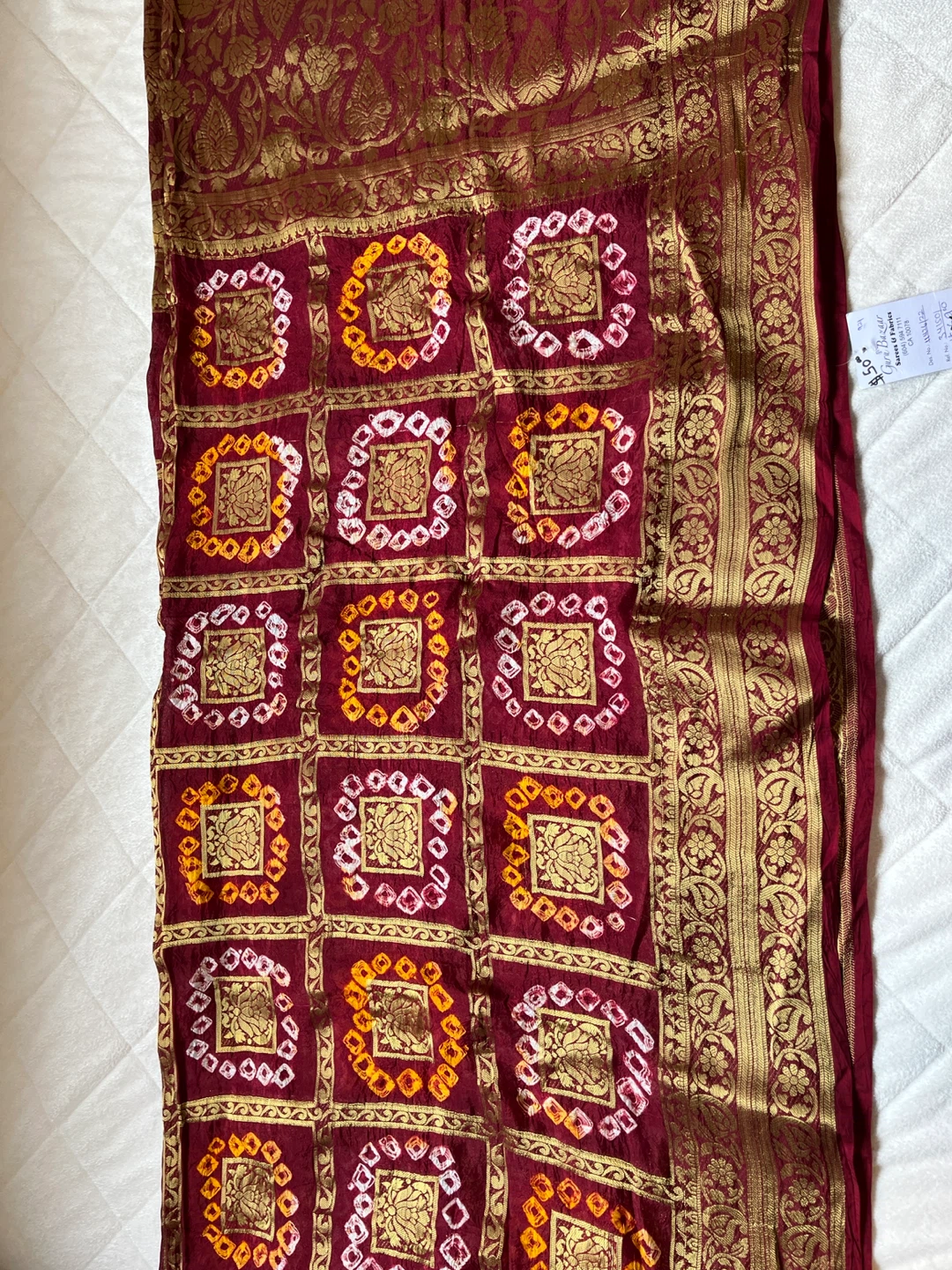 Maroon and Gold BrocadeBandhani Dupata - photo 4