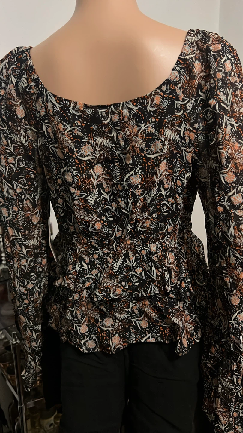 Free People Floral Print V-Neck Tie Front Peplum Top - photo 4