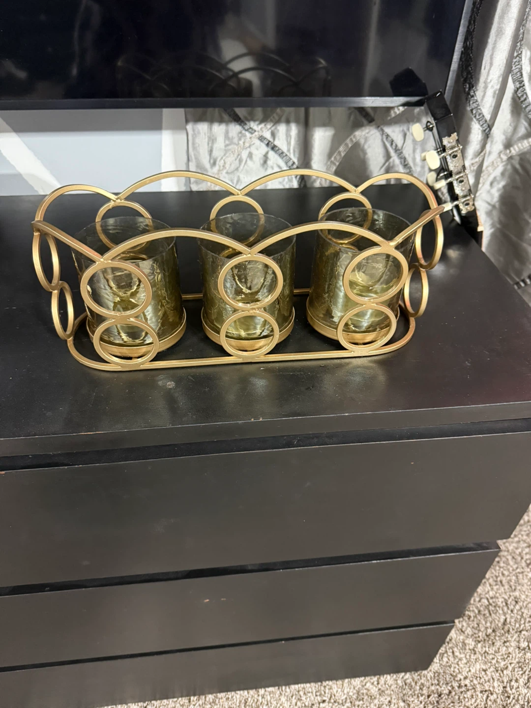 Gold Metal 3-Votive Candle Holder