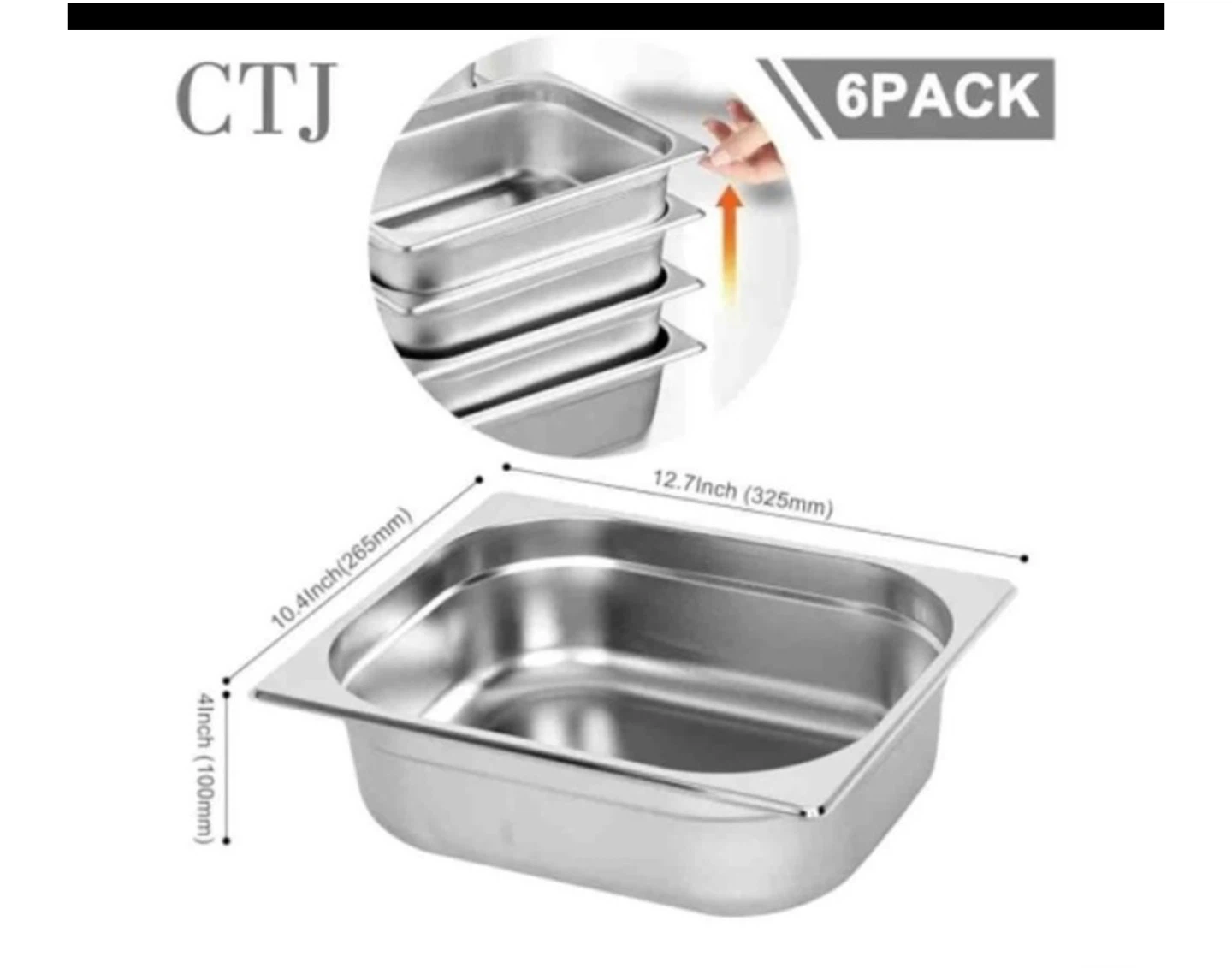 CTJ Stainless Steel Steam Table Pans - 6 Pack - photo 2