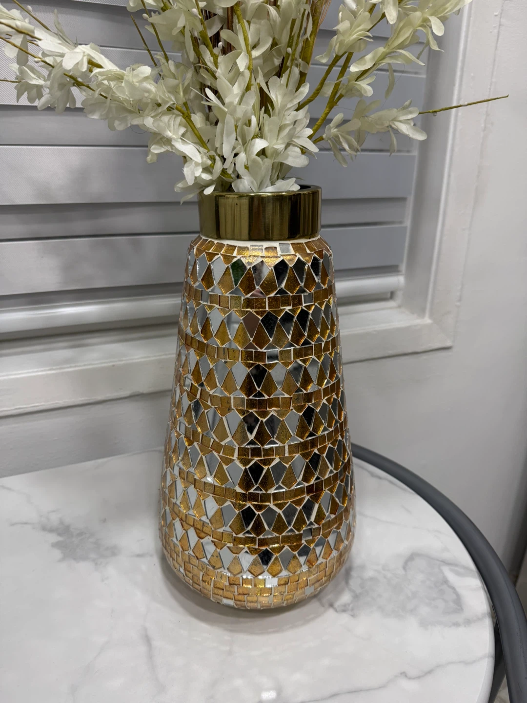 Mosaic Glass Vase with Decorative Flowers - photo 2