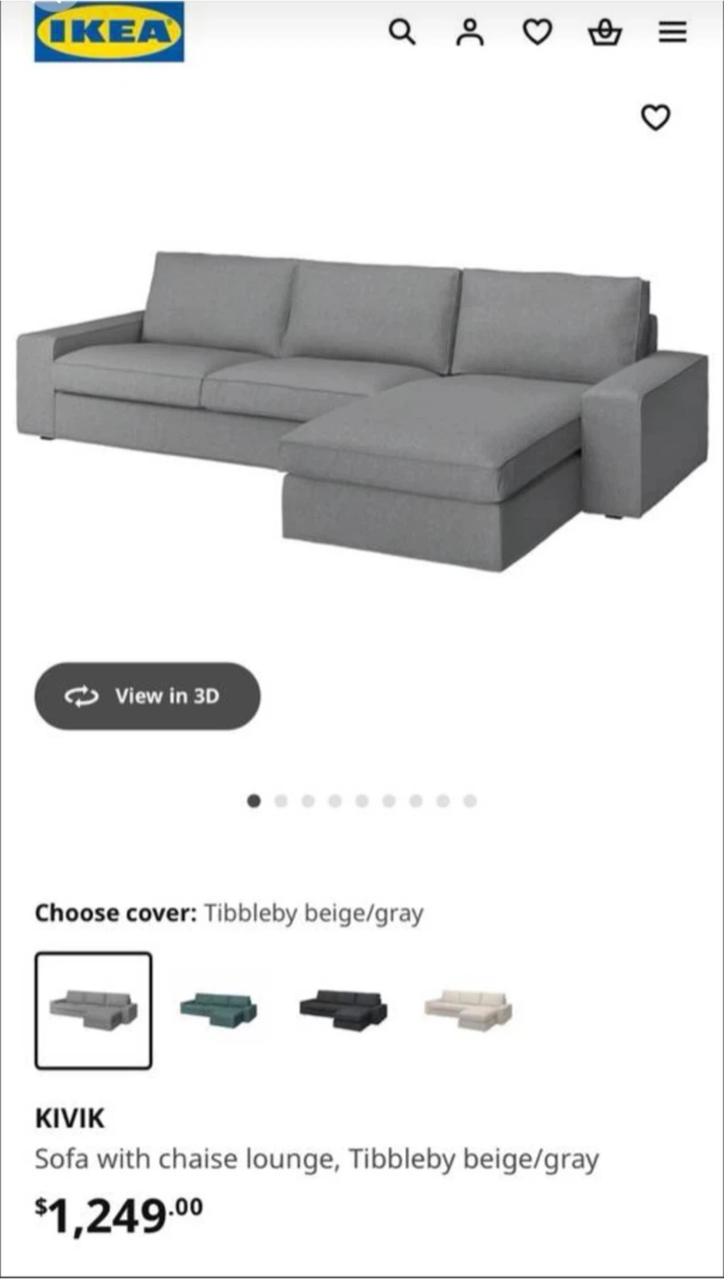 IKEA KIVIK Sofa with chaise lounge - beige/gray