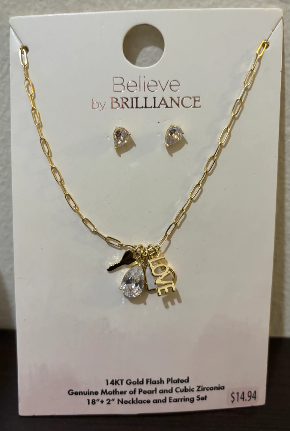 NEW Brilliance 14KT Gold Flash Plated Necklace and Earring Set