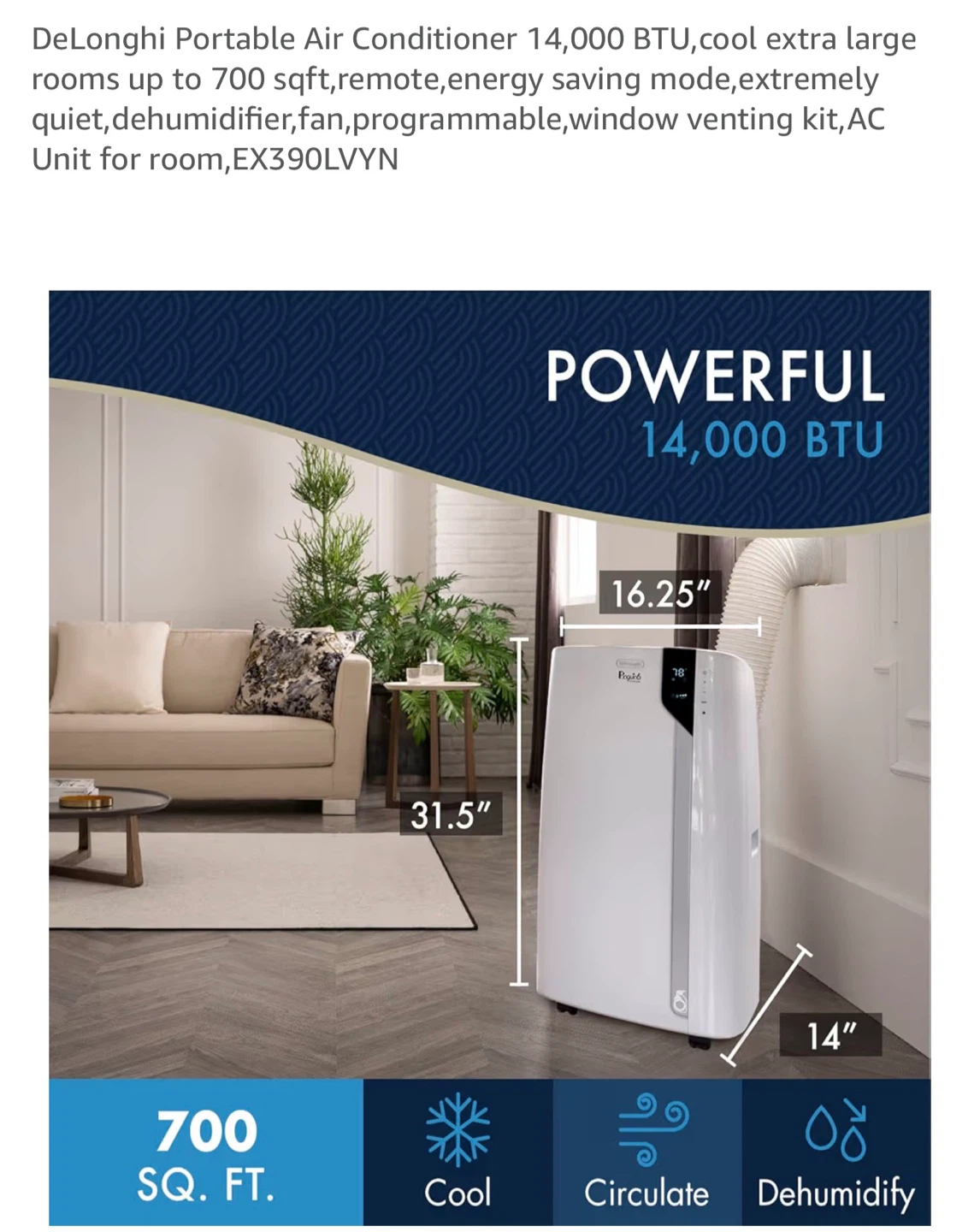 DeLonghi 14,000 BTU Portable Air Conditioner - photo 2
