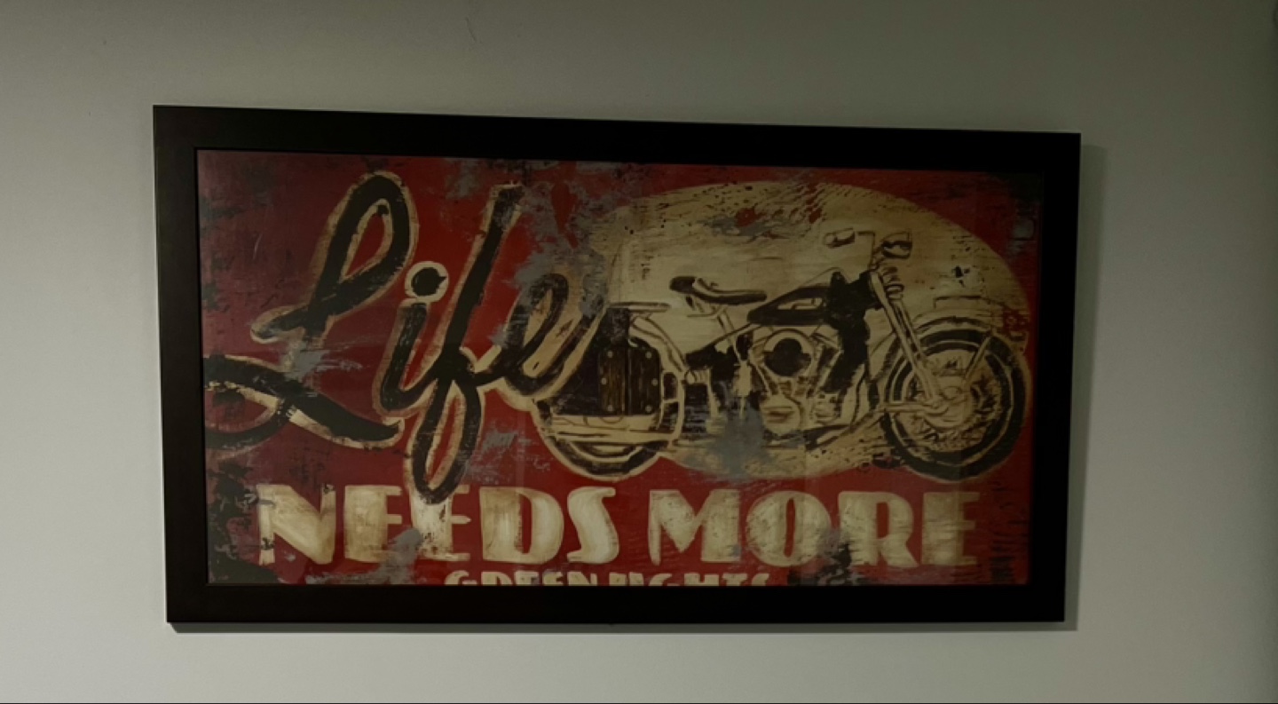 Large Framed Art Print "Life Needs More Green Lights"motorcycle