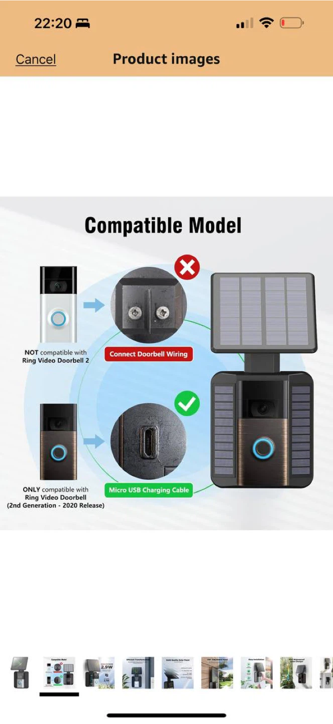 QIBOX Solar Charger Panel for Ring Video Doorbell – Open Box - photo 2