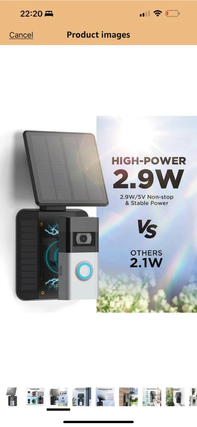 QIBOX Solar Charger Panel for Ring Video Doorbell – Open Box