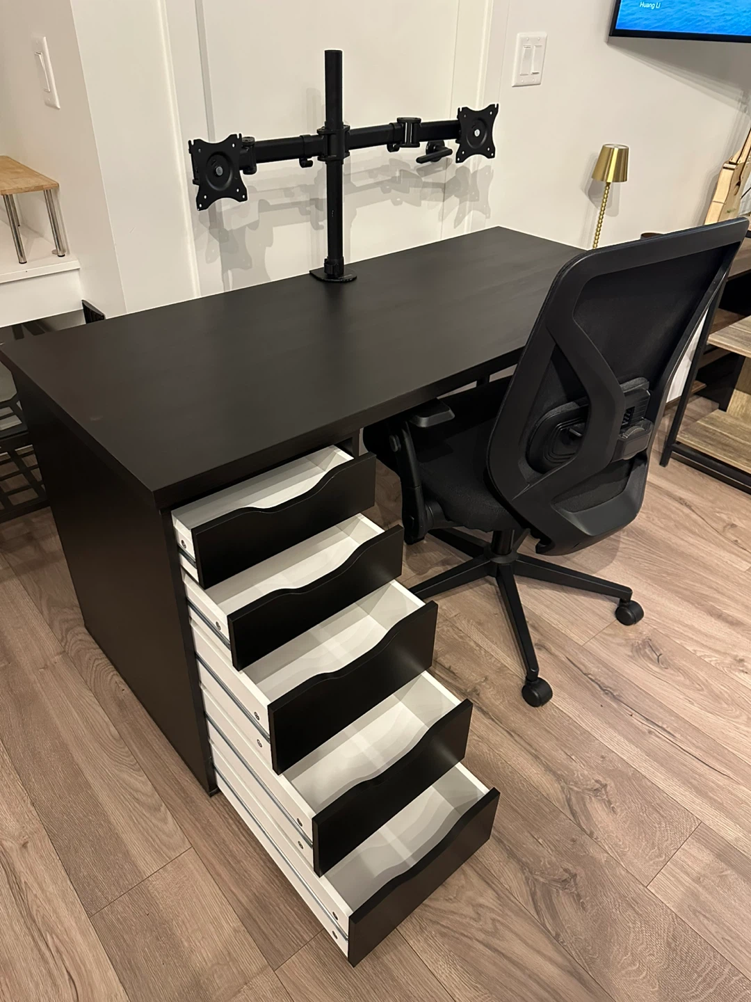 Free delivery - IKEA desk, office chair- new condition