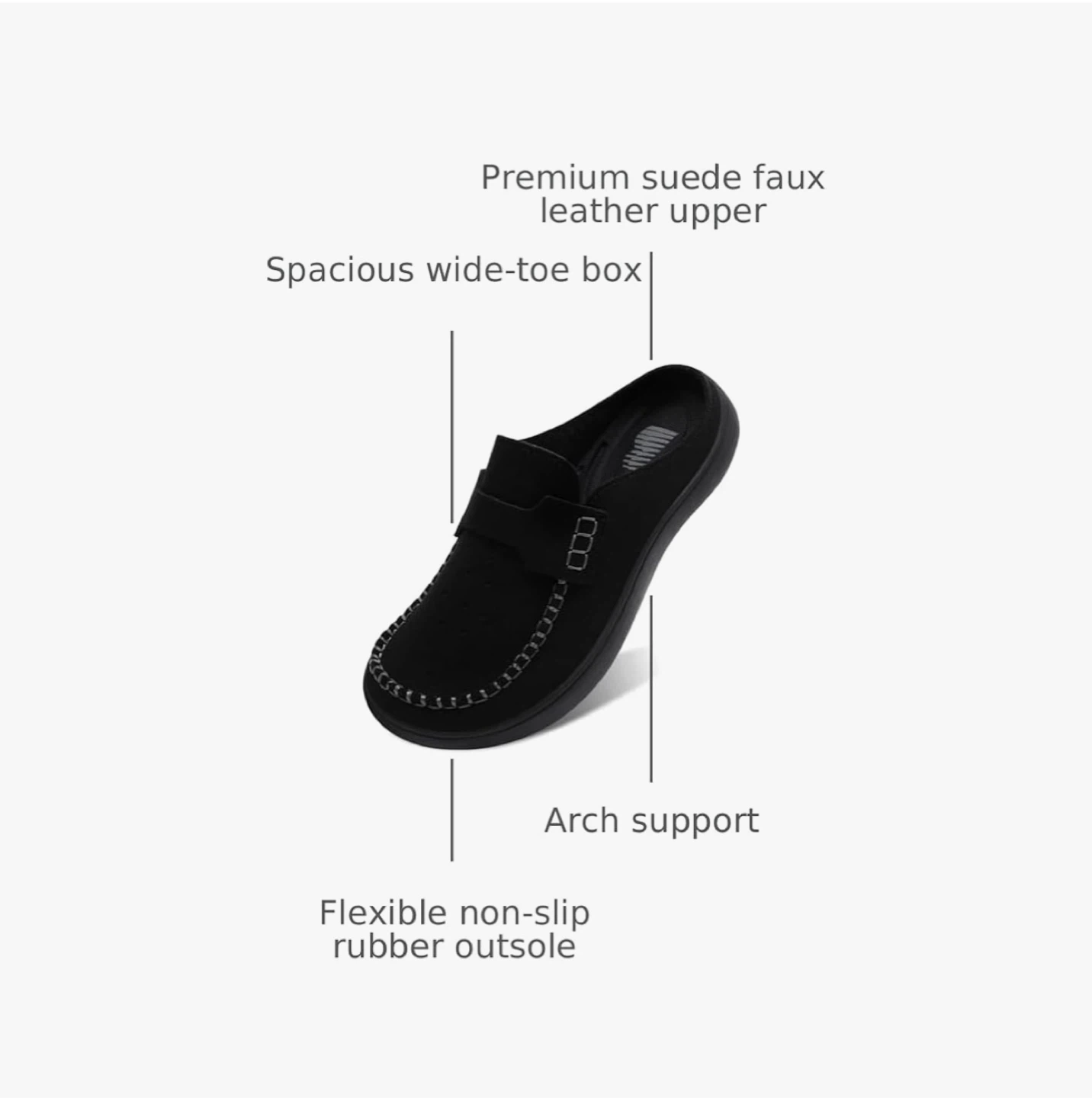Black Suede Faux Leather Mules - Wide Fit Size:9 - photo 3