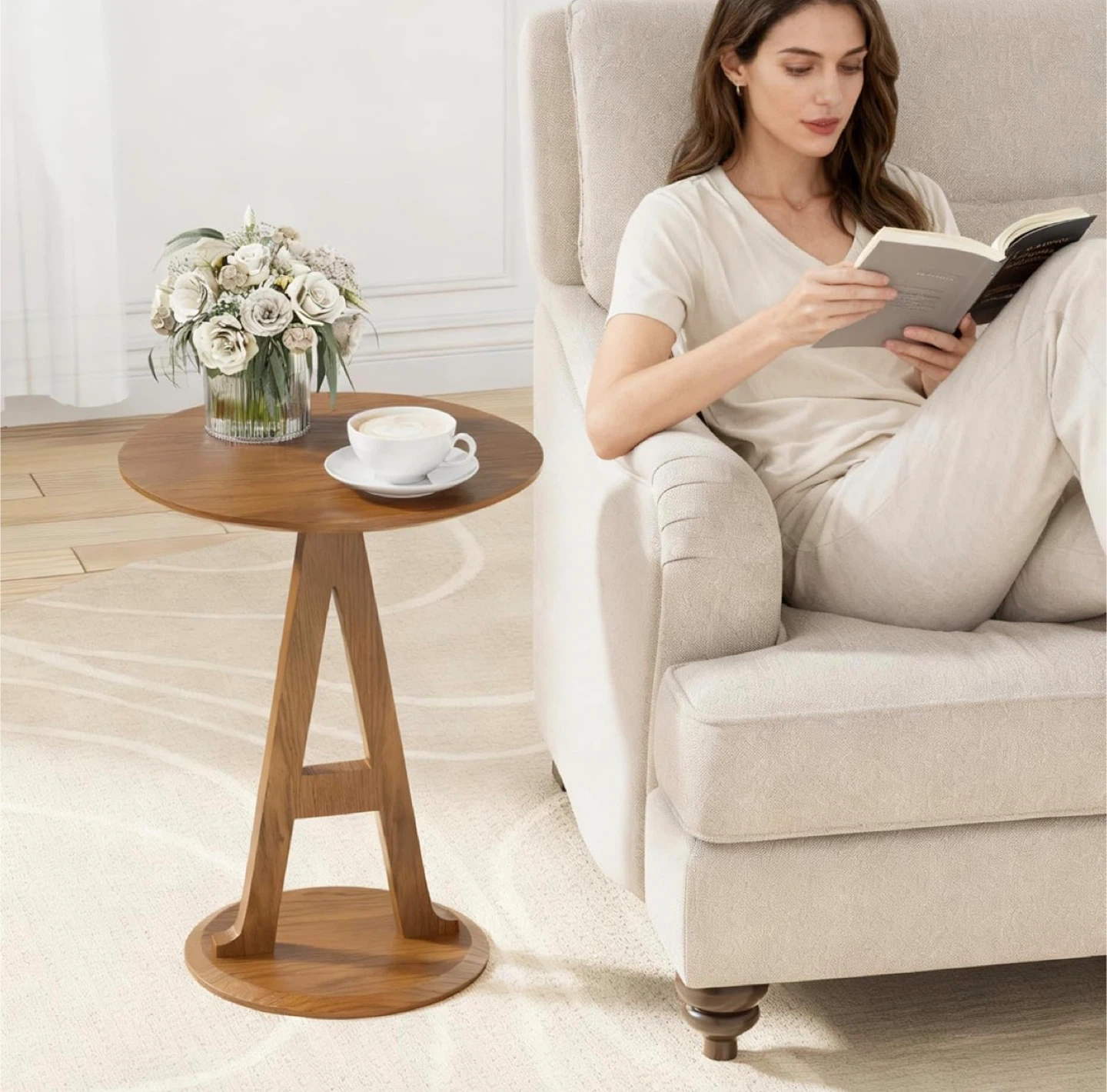 2 Modern Walnut Wood End Tables