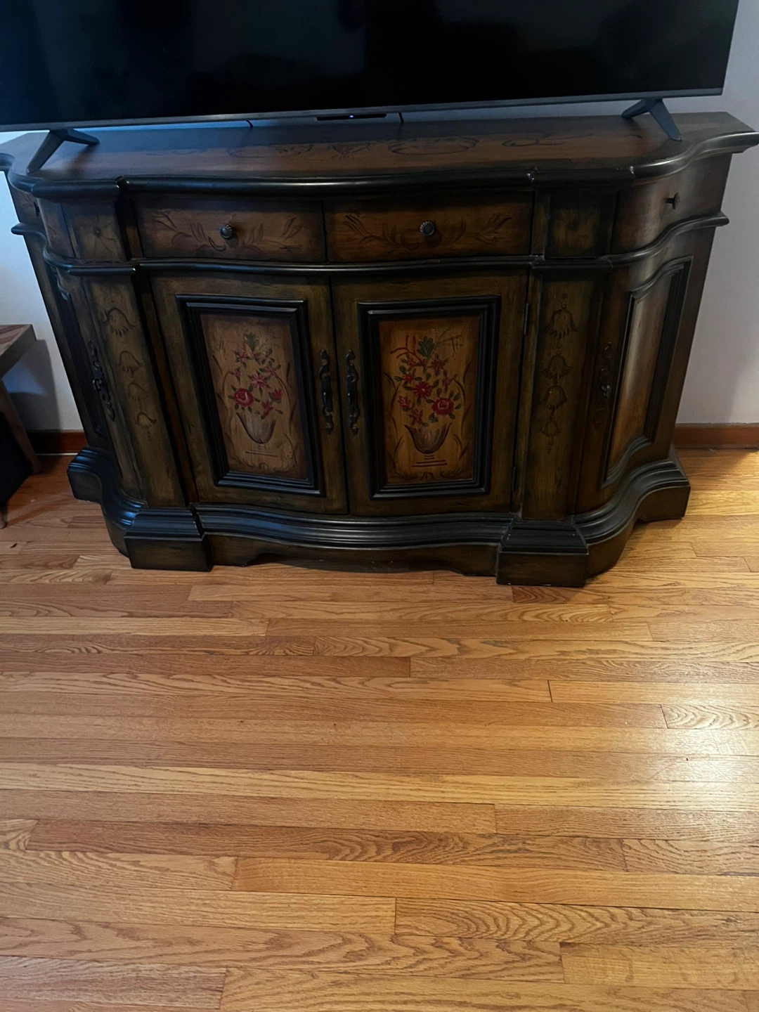 Vintage Floral Inlaid Wood Cabinet with Drawers - photo 2