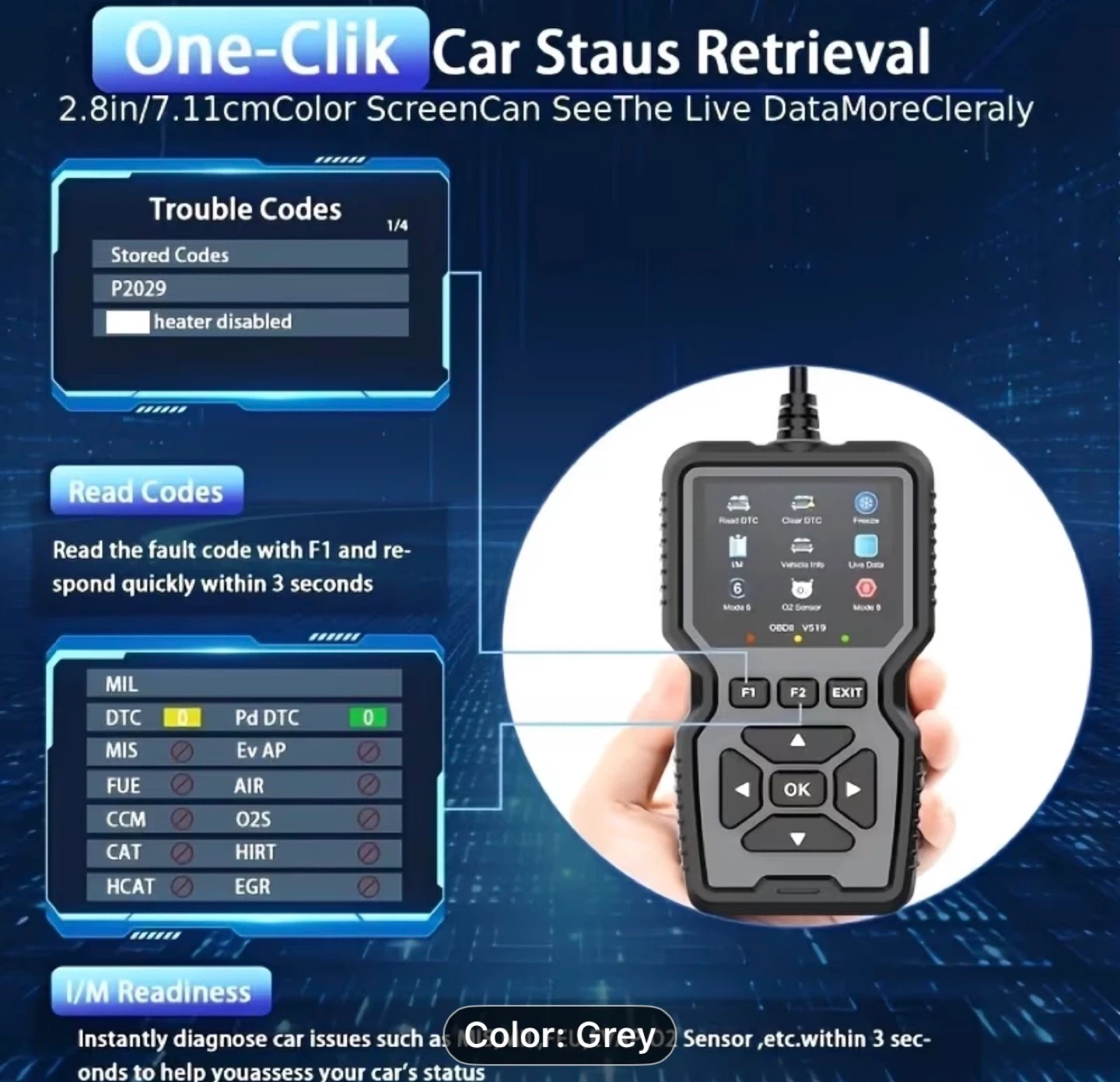 Upgraded OBD2 Scanner Tool V519 - Grey - photo 3