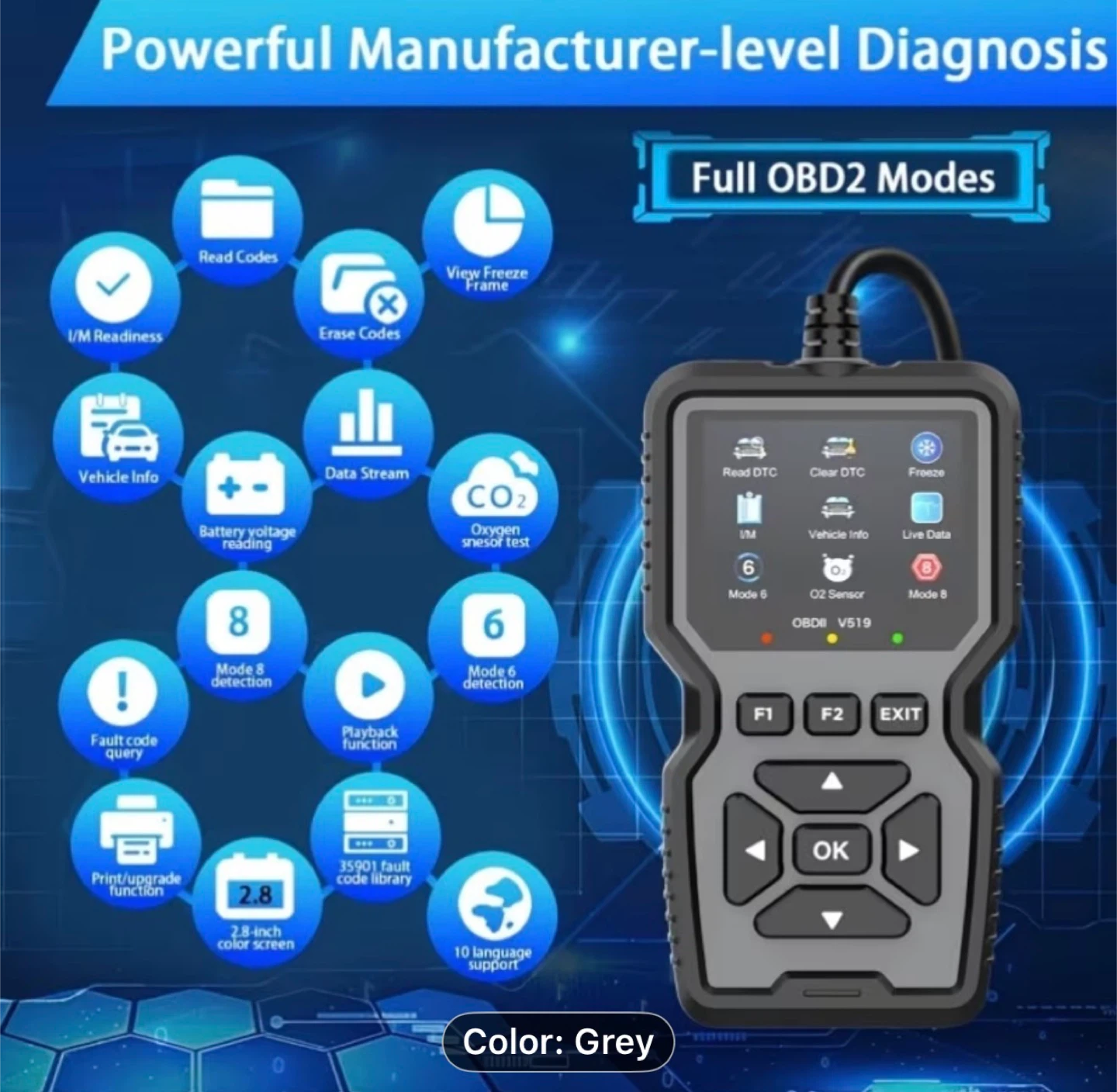 Upgraded OBD2 Scanner Tool V519 - Grey - photo 5