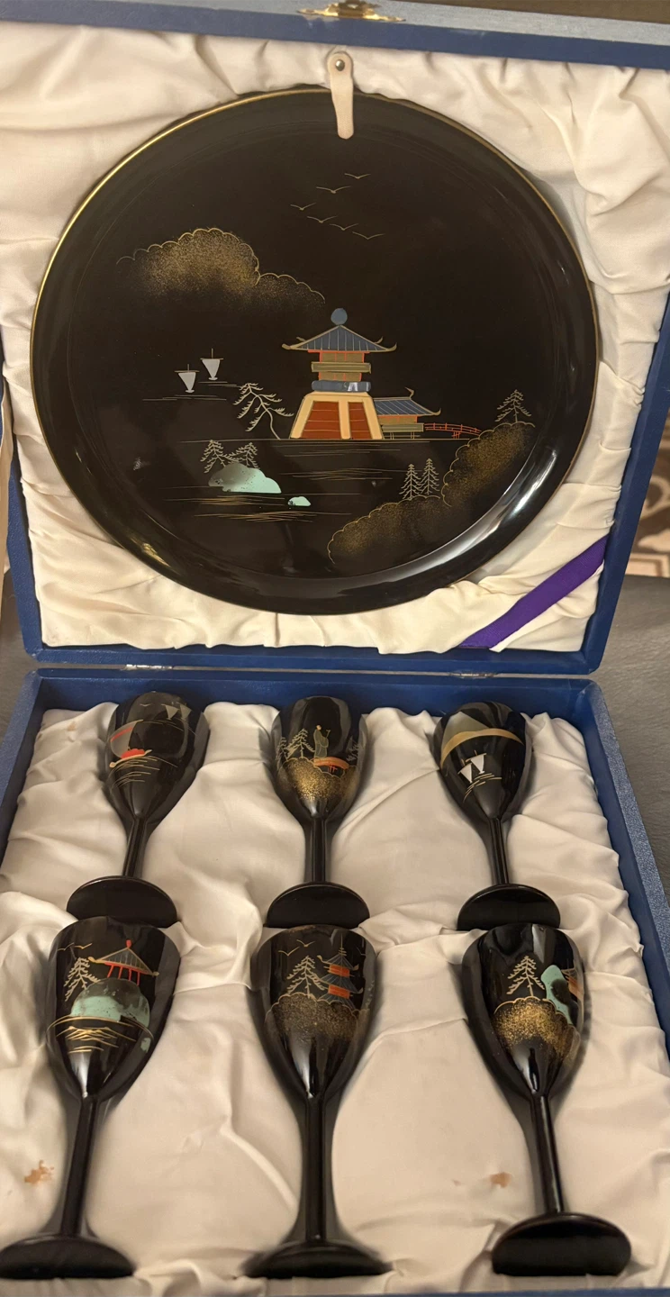 Vintage Lacquered Tray and Cordial Set