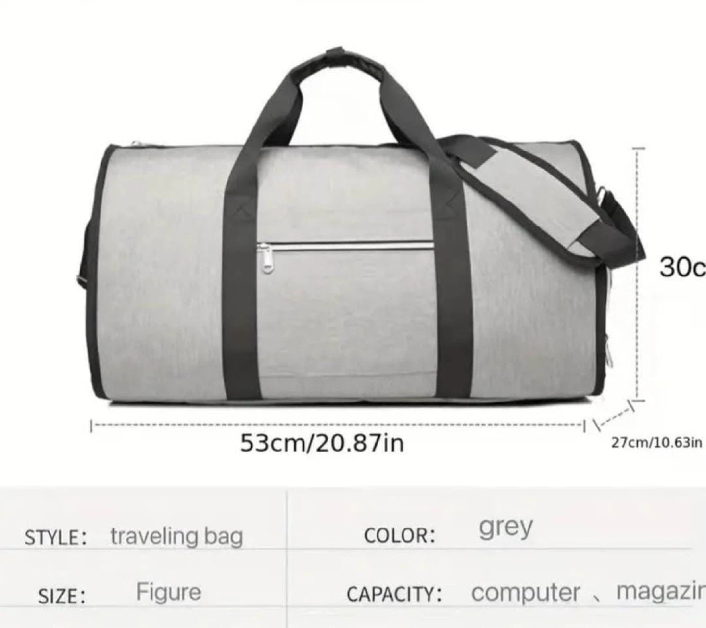 Grey Travel Duffle Bag - 53cm