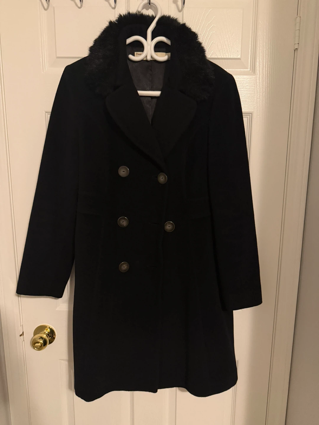 Perry Ellis Black Wool Blend Coat