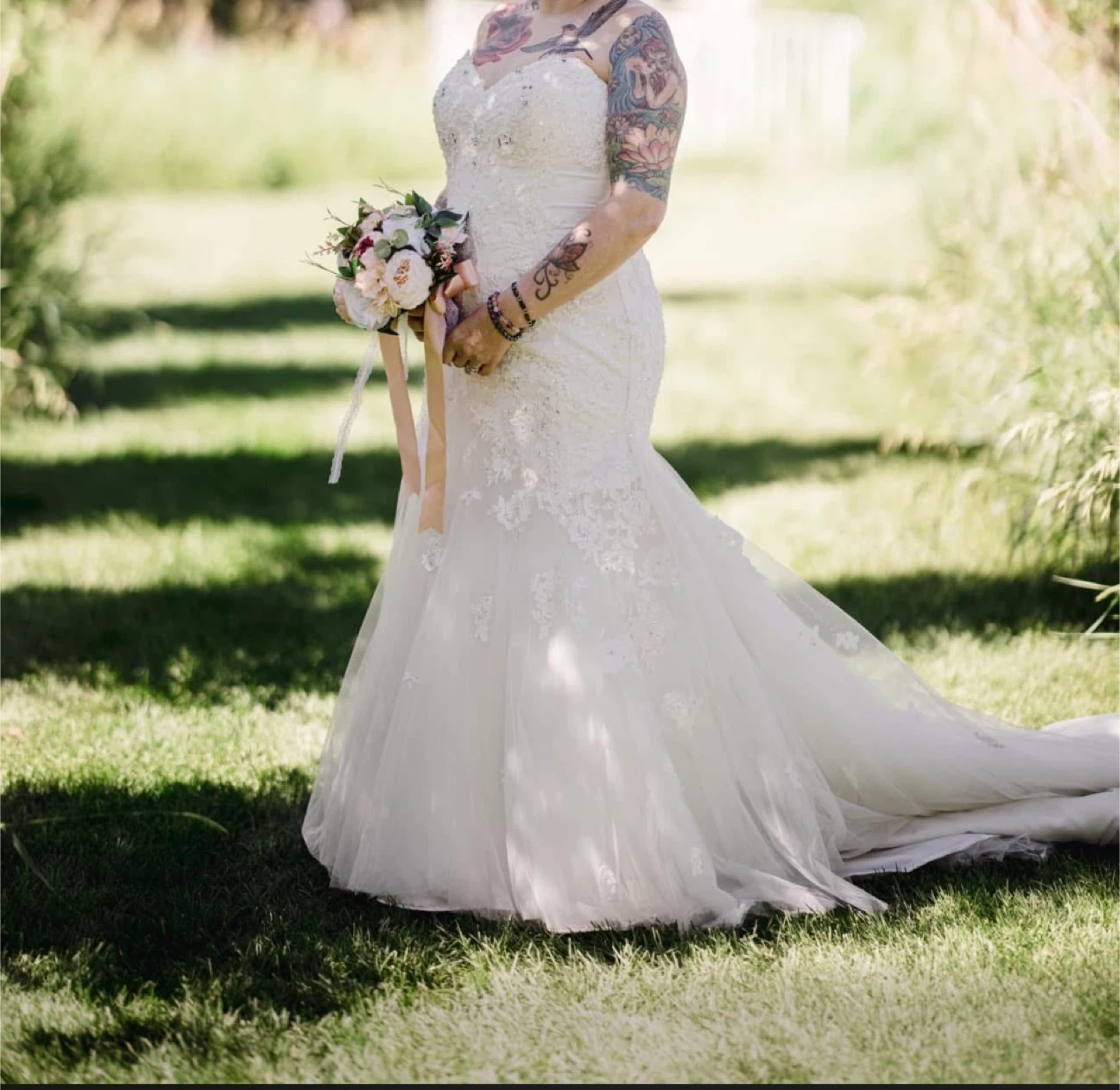White Trumpet Wedding Dress with Lace Detail