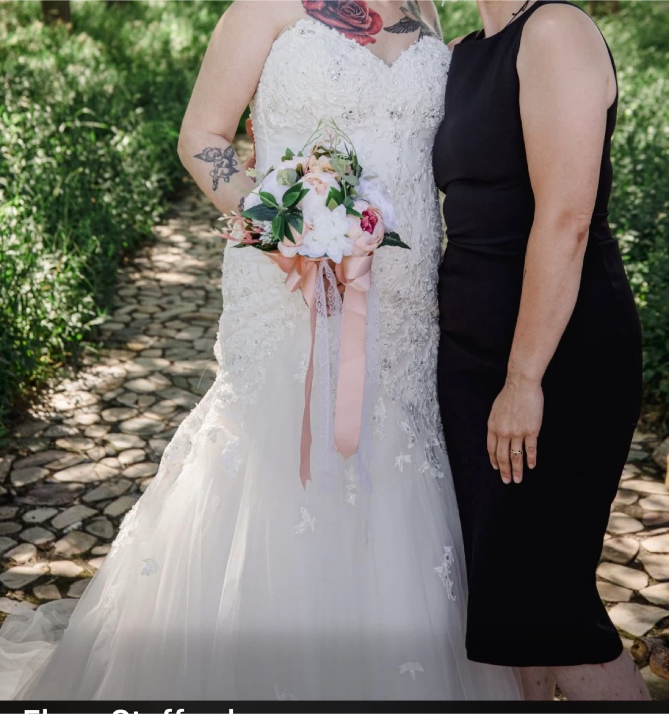 White Trumpet Wedding Dress with Lace Detail - photo 3