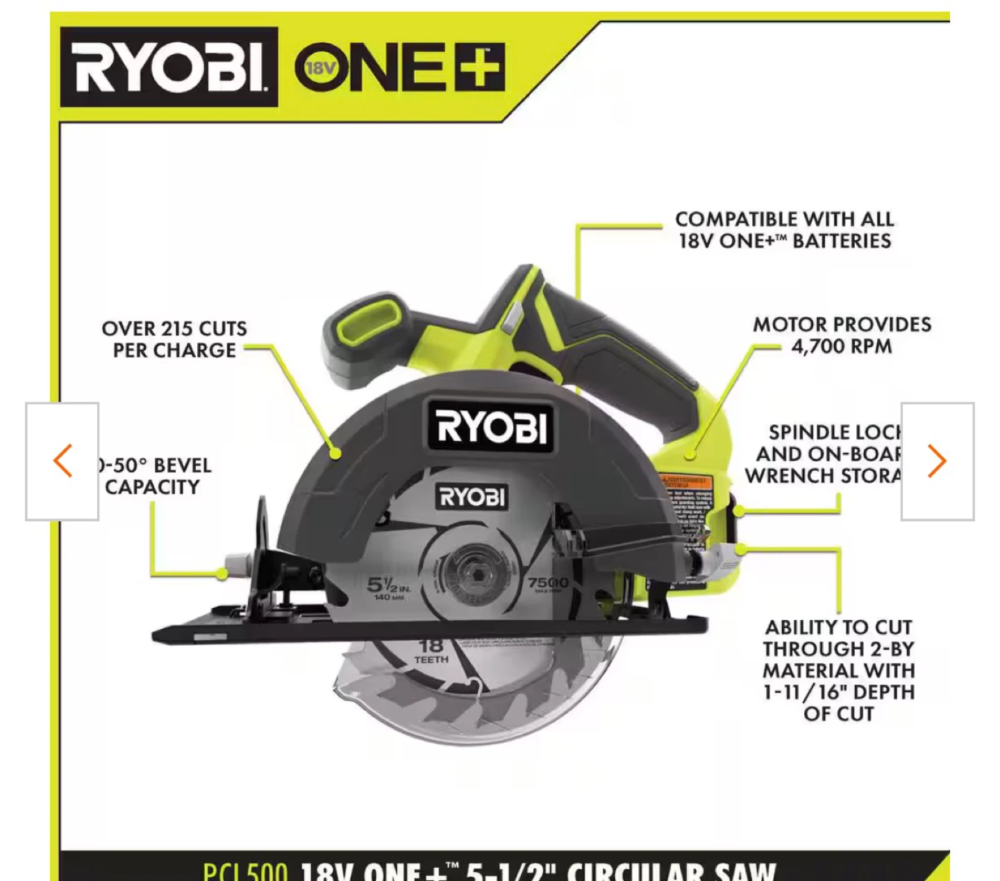 Ryobi ONE+ 18V Cordless 5 1/2 in. Circular Saw (Tool Only)