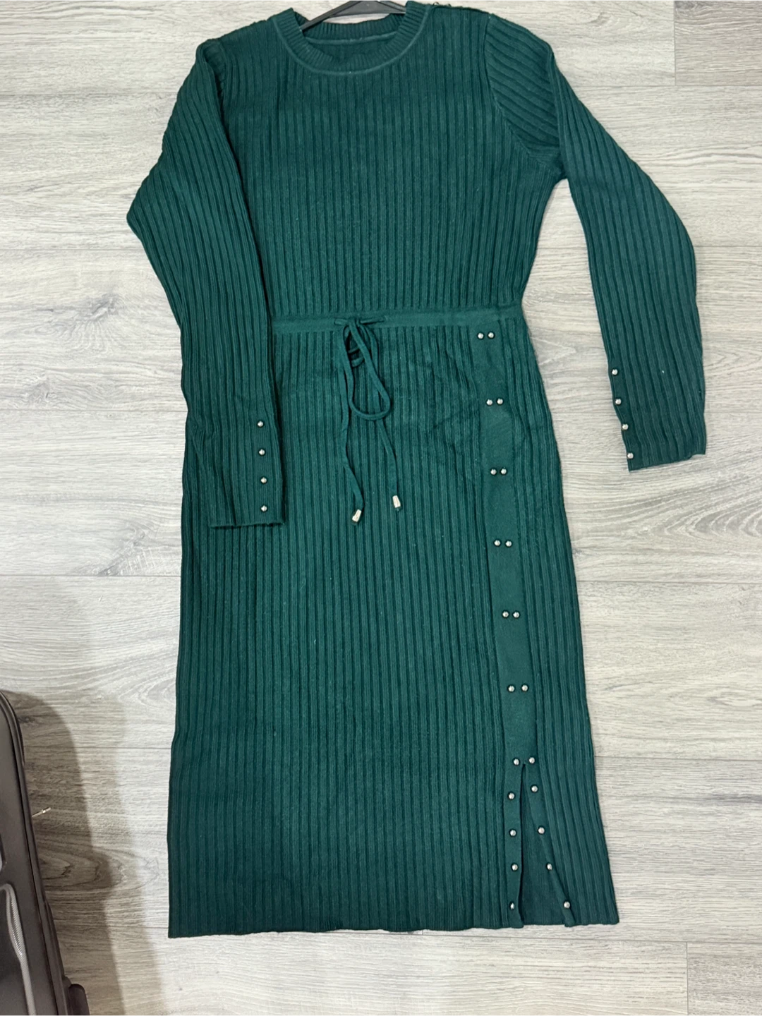 Women's Ribbed Knit Dress with Pearl Details