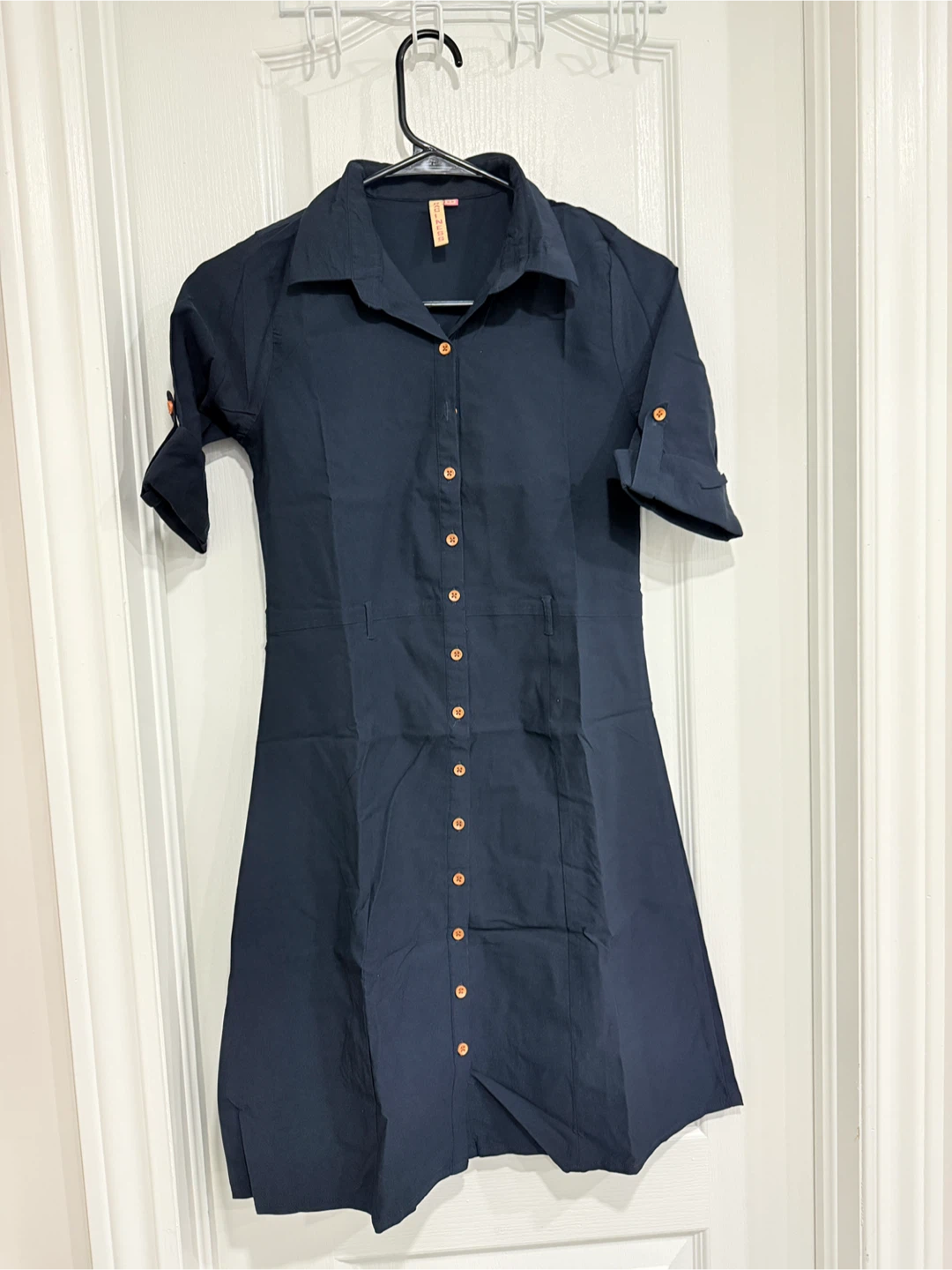 Navy Blue Collared Button-Up Dress
