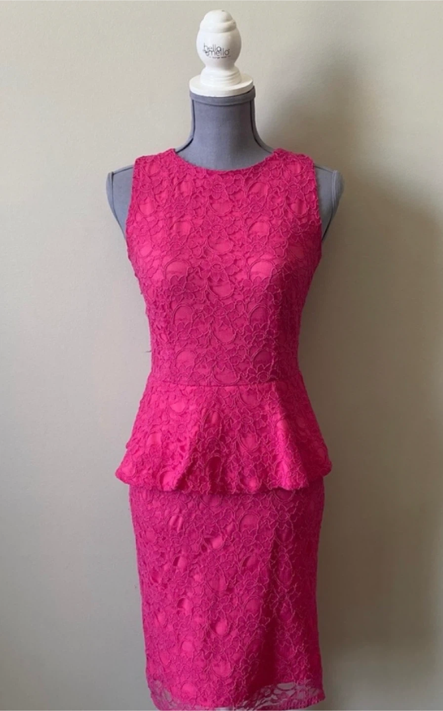 Joseph Ribkoff Barbie Hot Pink Lace Overlay Peplum Dress