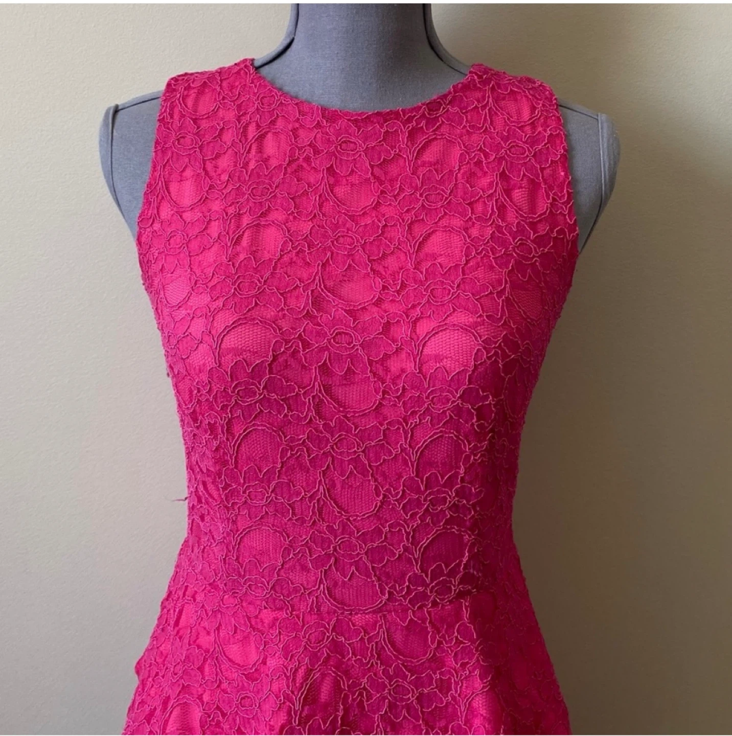 Joseph Ribkoff Barbie Hot Pink Lace Overlay Peplum Dress - photo 4