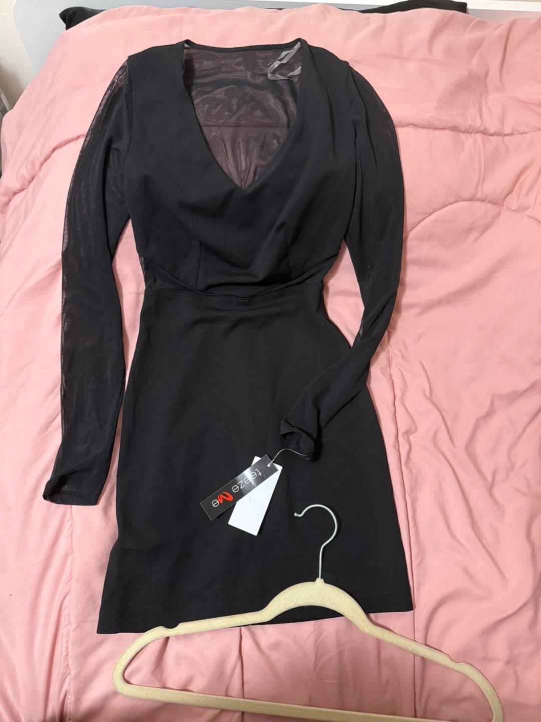 Tease Me Black Mesh Sleeve Dress