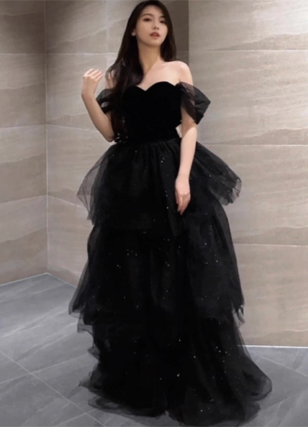 Black Off-the-Shoulder Tulle Gown