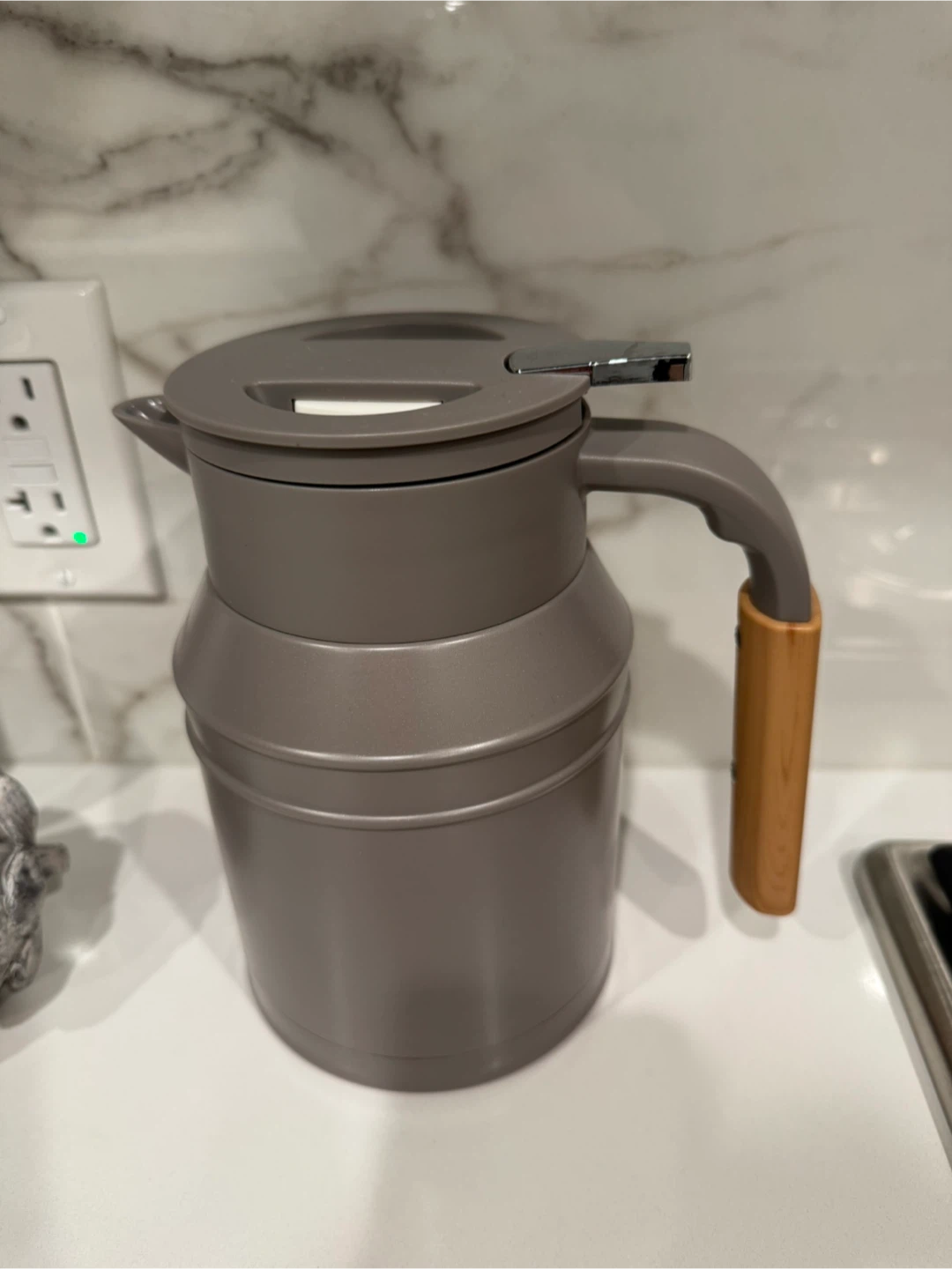 Grey Thermos Carafe with Wood Handle