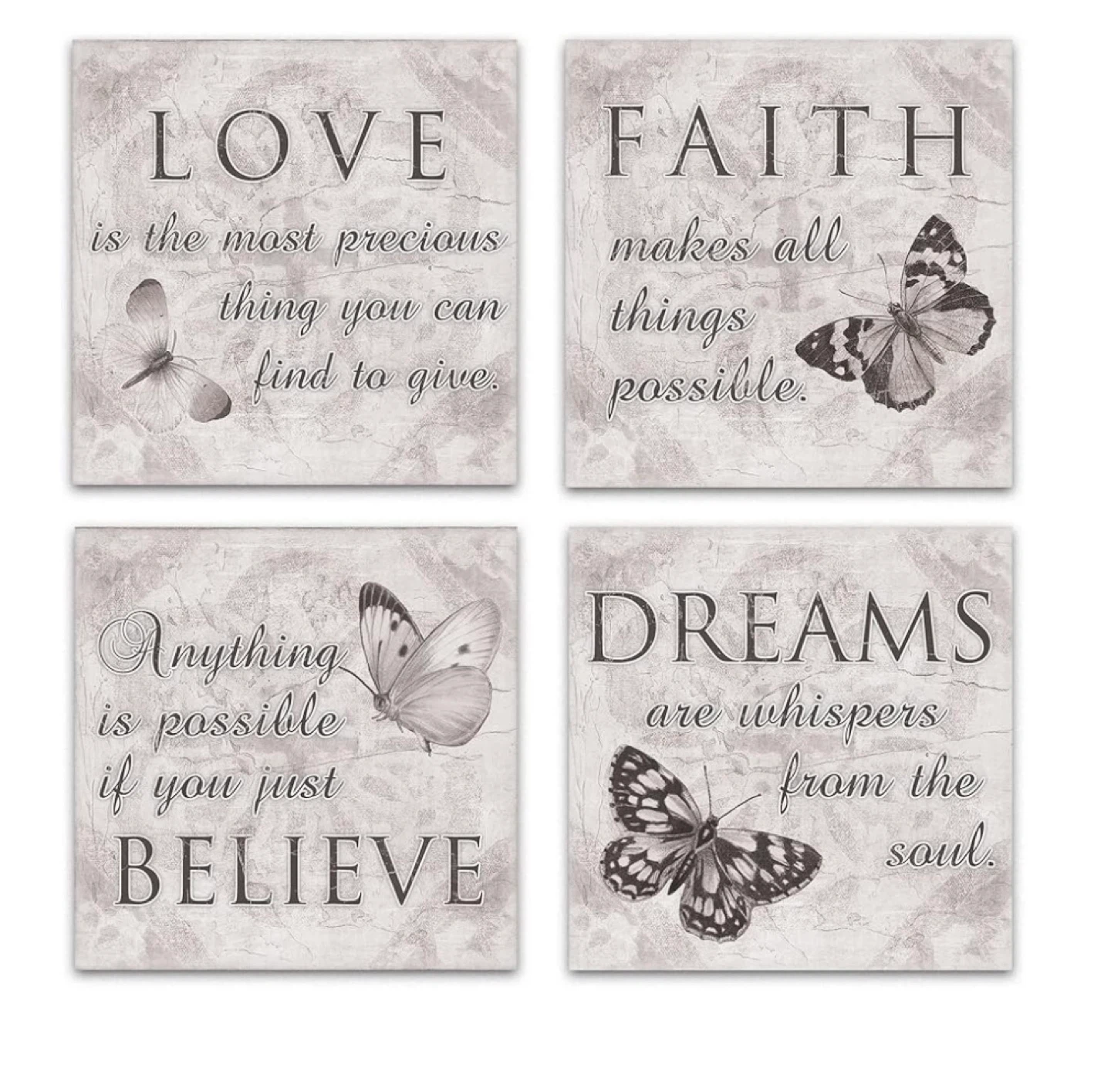 4 BUTTERFLY INSPIRATIONAL CANVAS WALL ART