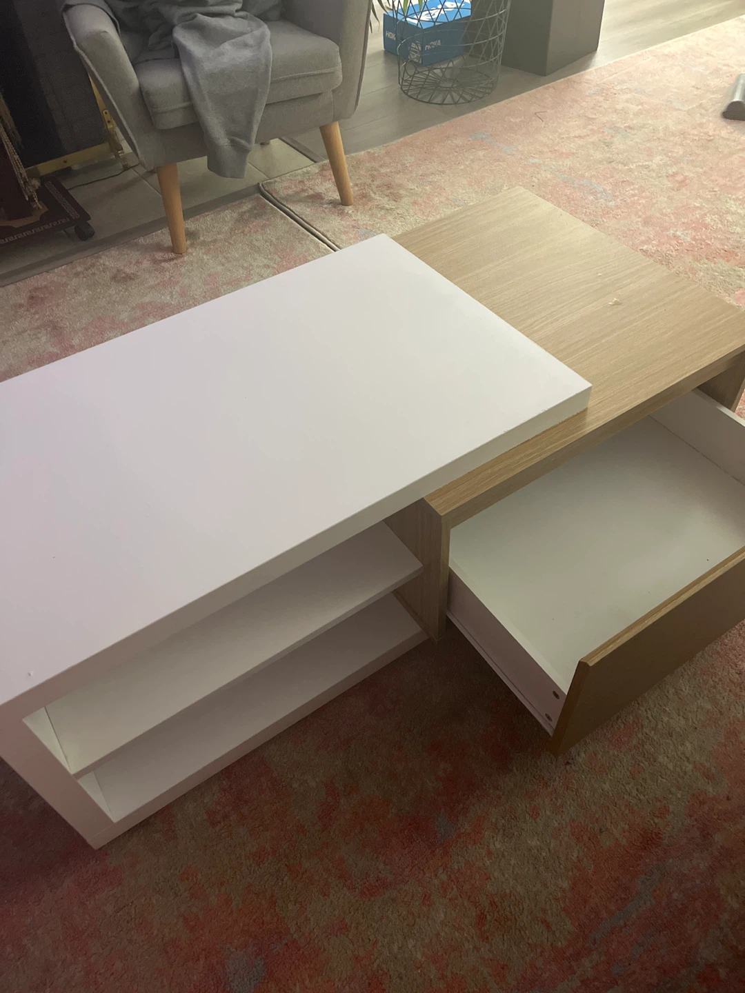 Modern White & Wood Coffee Table with Storage - photo 2