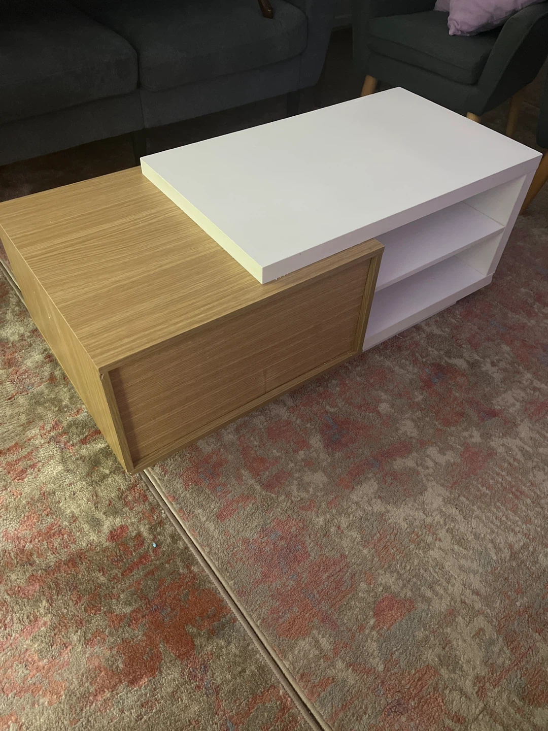 Modern White & Wood Coffee Table with Storage