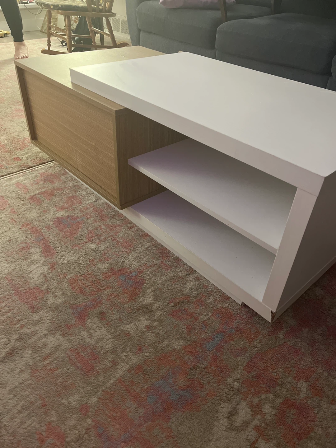 Modern White & Wood Coffee Table with Storage - photo 4