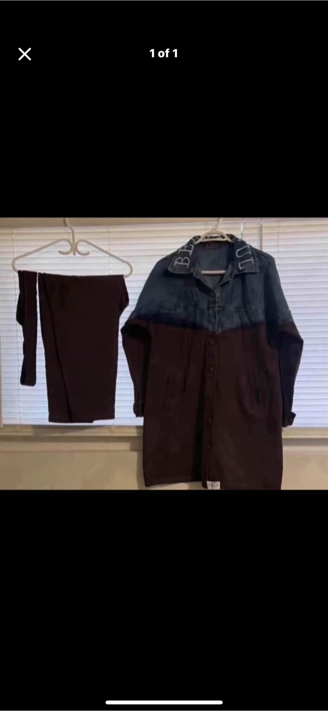 Denim and Brown Two-Tone Jacket with Matching Pants Set