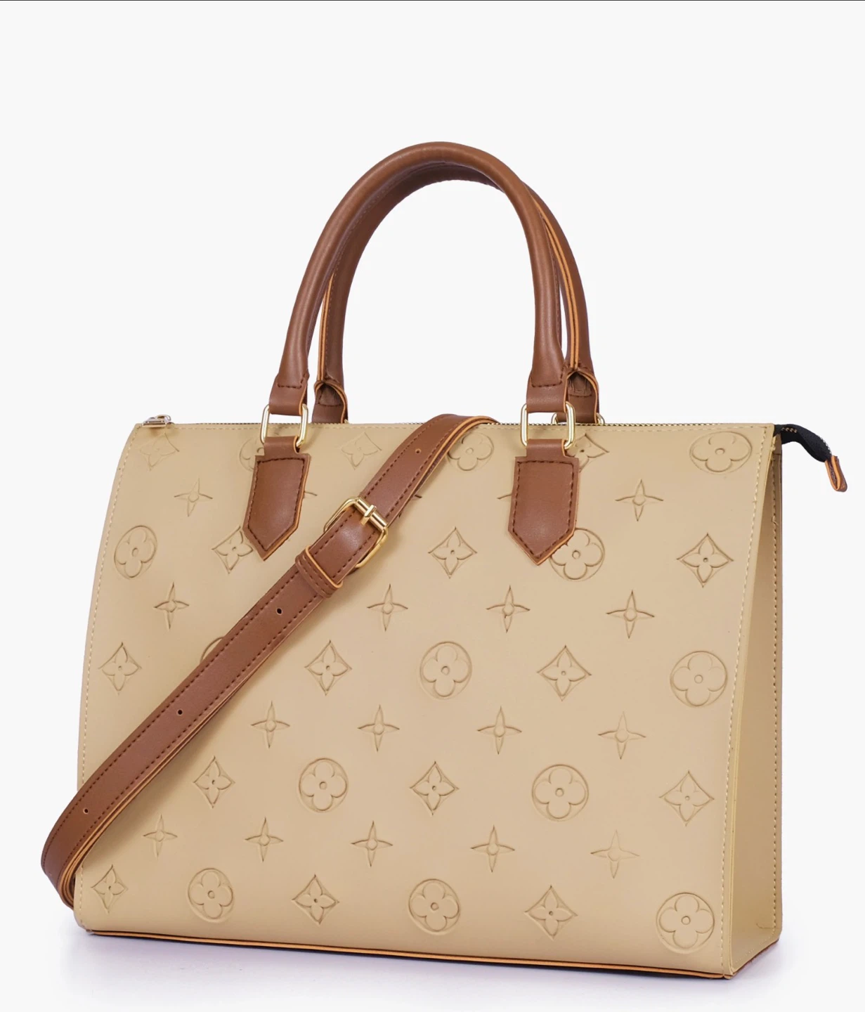 Tan Satchel Handbag with Brown Accents