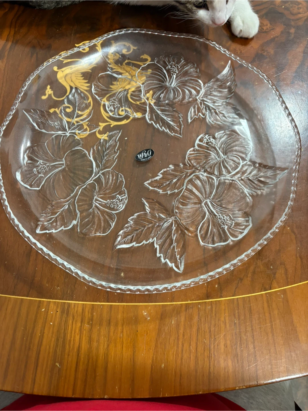 Hibiscus Crystal Serving Platter - 14" Clear Glass