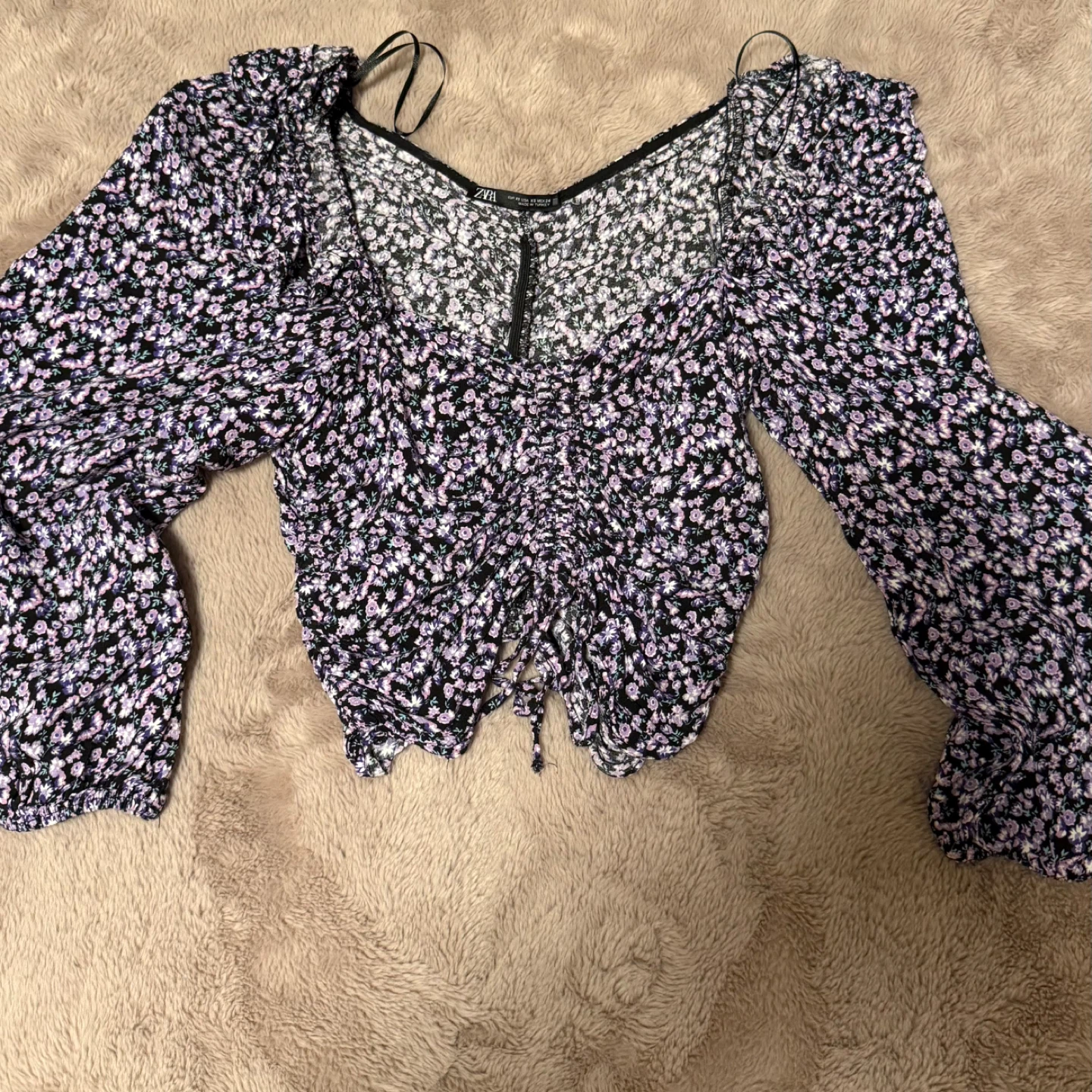 Zara Floral Ruched Cropped Blouse