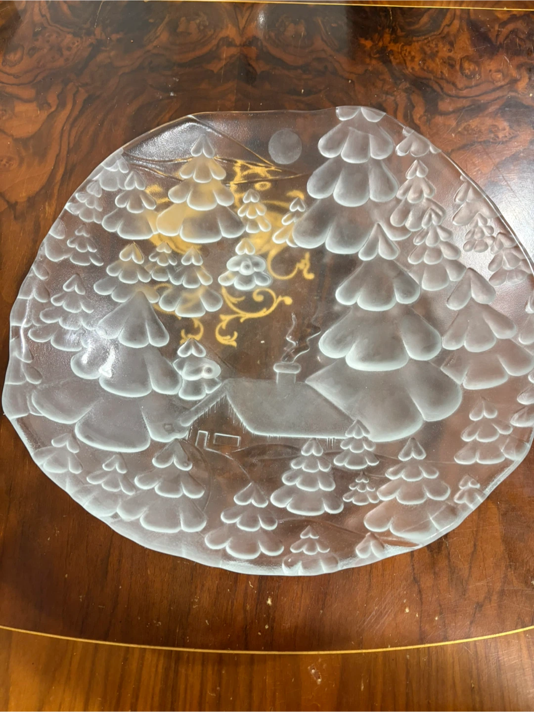 Frosted Glass Serving Dish with Winter Scene
