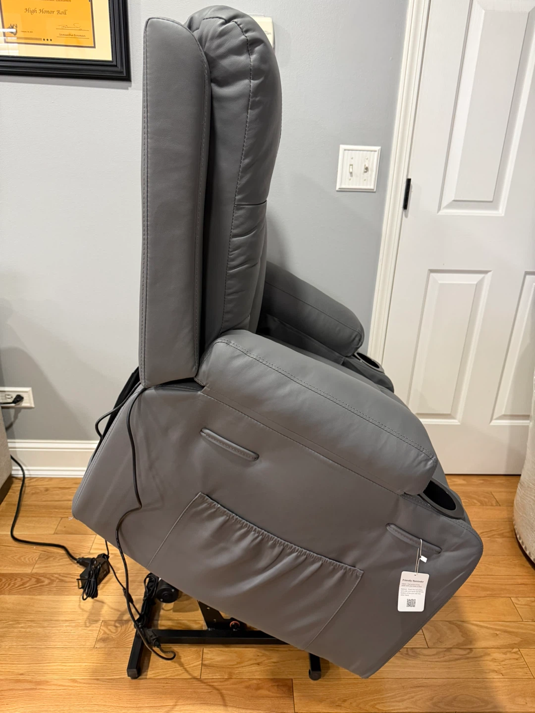 Gray Power Lift Recliner Chair with Cup Holders - photo 3