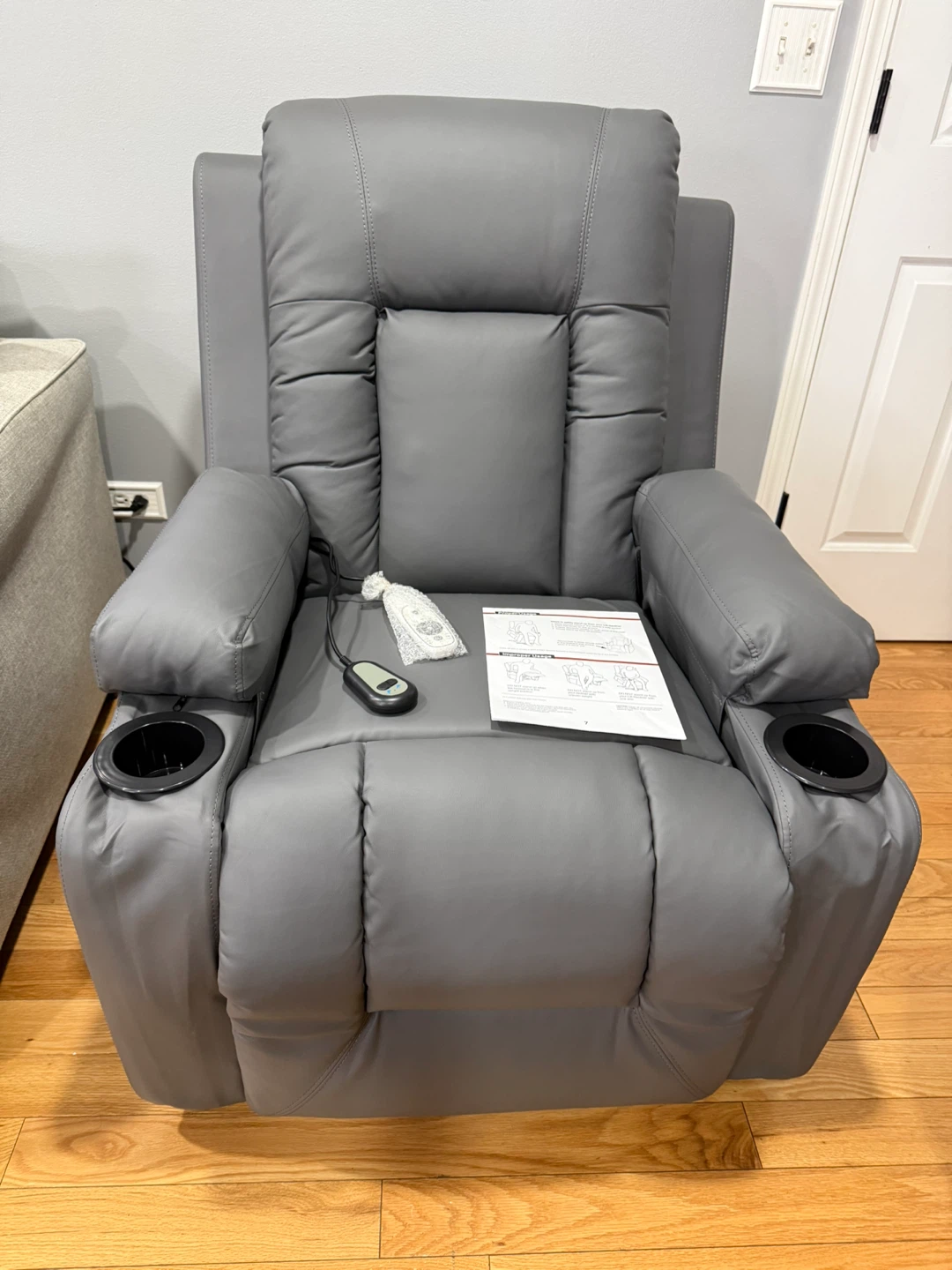 Gray Power Lift Recliner Chair with Cup Holders
